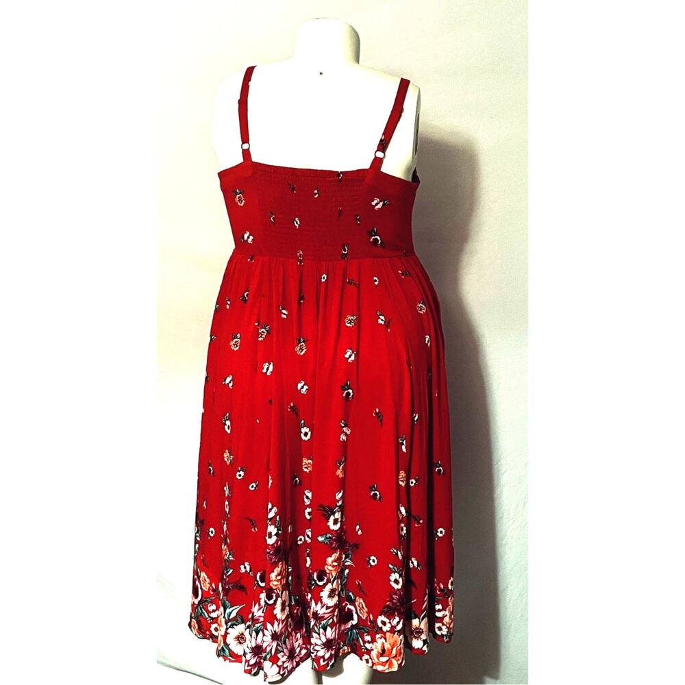 Torrid Red Floral Border Print Midi Sundress Womens 2 2X NWOT Pockets Smocked - Picture 3 of 5